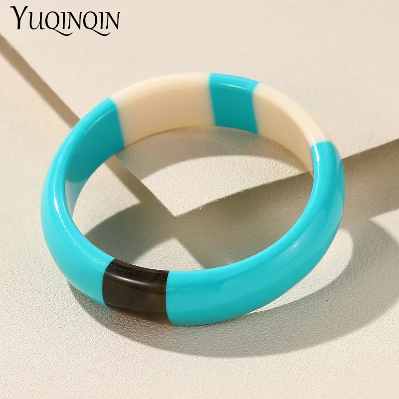 Trendy Vintage Colorful Resin Bangles For Women Geometric Round Bracelets Charm Retro Simple Female Travel Fashion Jewelry New