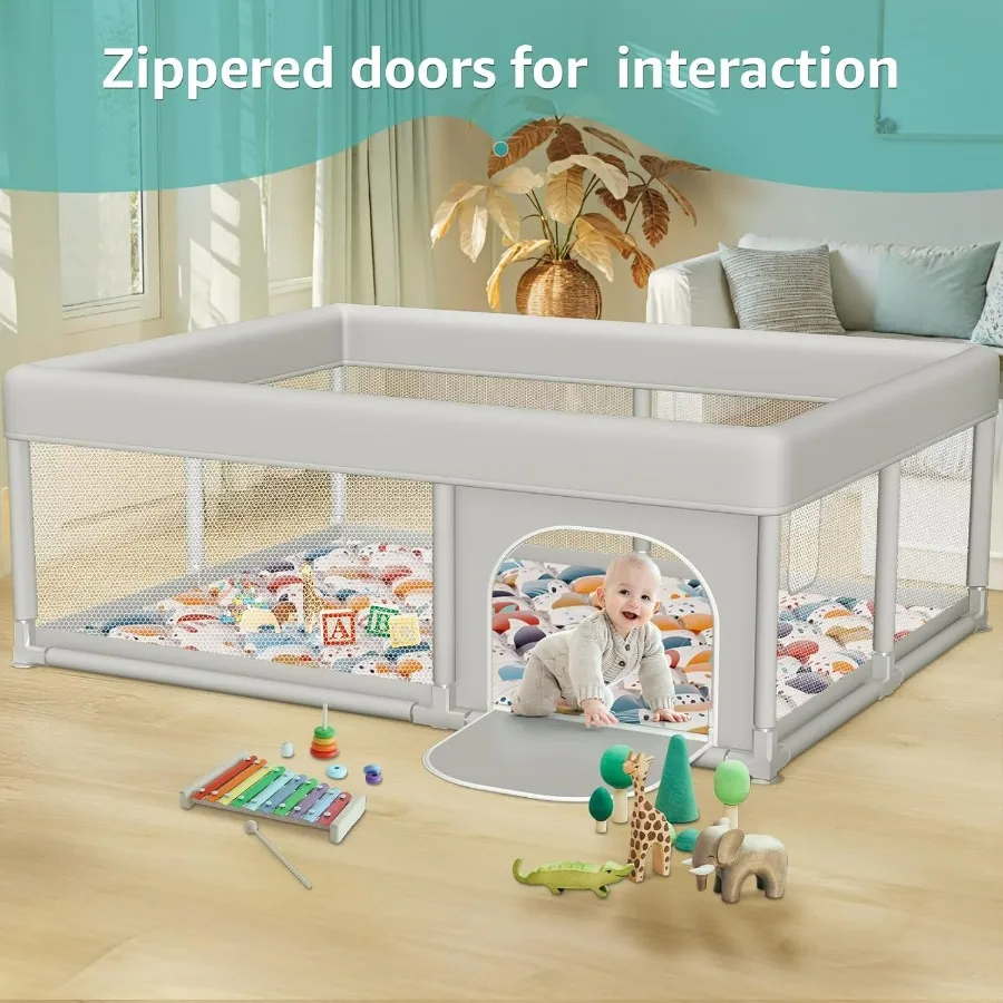 Box per bambini da 65 x 50 pollici con tappetino da gioco per neonati e bambini piccoli Robusto cortile da gioco di sicurezza per interni ed esterni con cancelli con cerniera
