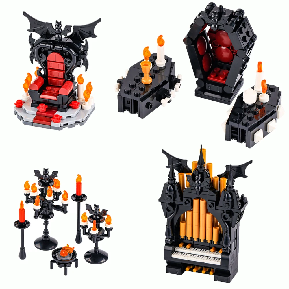MOC Halloween Skeleton Horde  Building Blocks Dark Castle with Vampire Throne DIY  Medieval Bricks Collection Gift