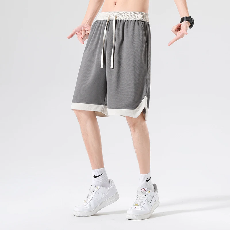 Sports Stylish Patchwork Knee Pants 2024 Summer Youthful Vitality Loose Straight Men's Clothing Elastic Drawstring Casual Shorts