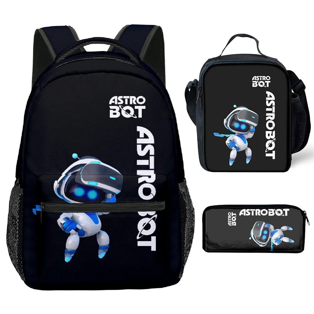 Trendy Youthful Funny astro bot 3D Printed 3pcs/Set Student School Bags Laptop Daypack Backpack Crossbody Lunch bag Pencil Case