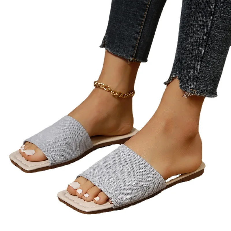 Fashion Mesh Woven  Cloth  Summer Shoes Open Toe  Woman Breathable Sandals For  New  Lightweight Plus Size Slippers