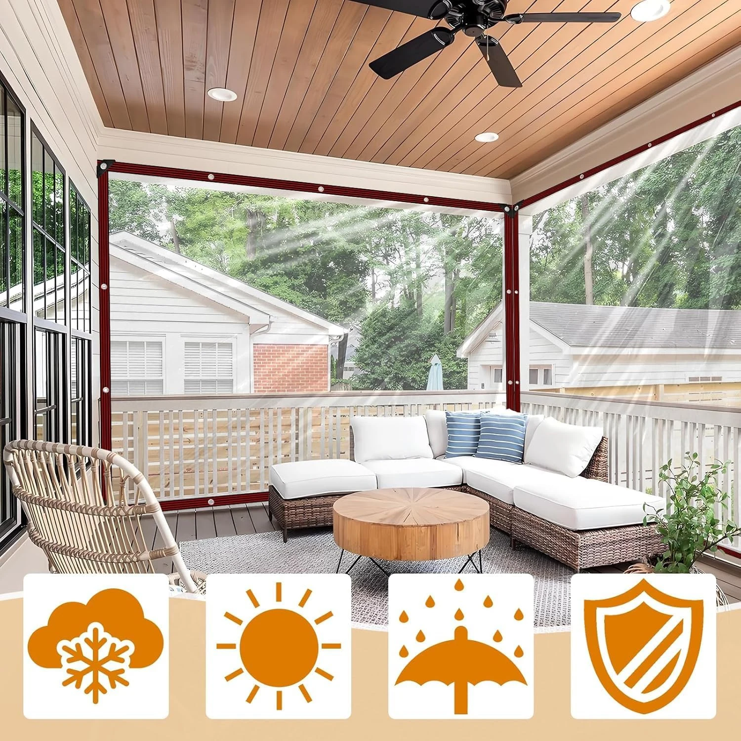 Thick Clear  Waterproof Tarpaulin Transparent Rain Cover for Pergola Gazebo
