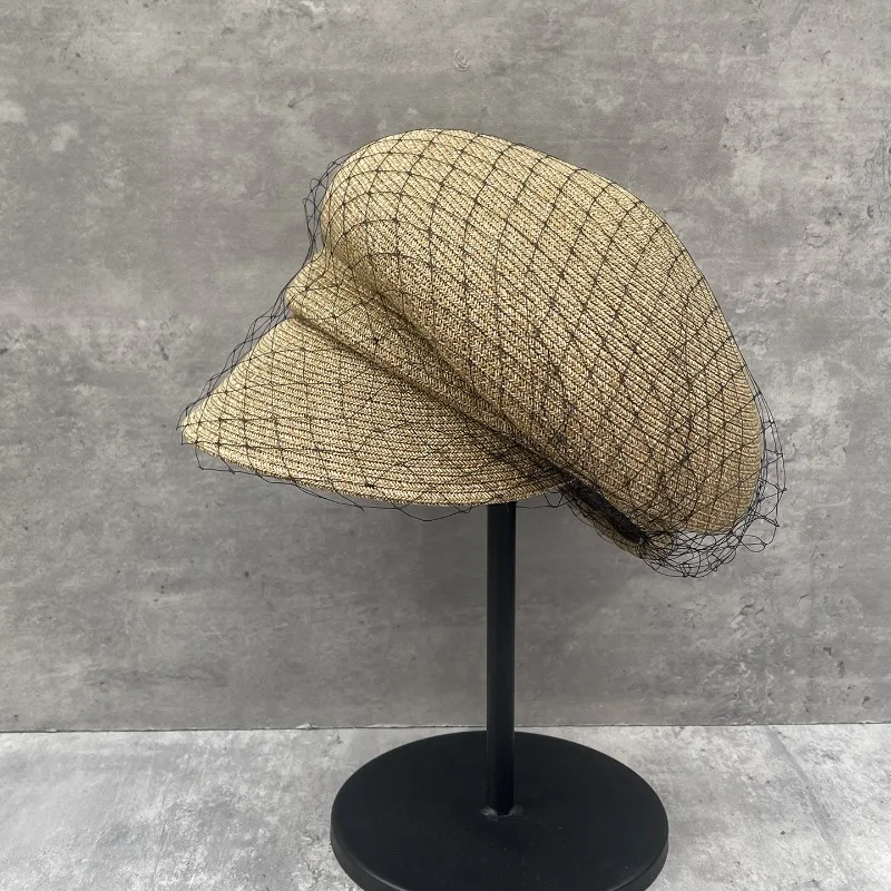 Women's Spring Summer Straw Mesh Newsboy Equestrian Beret Breathable Cap