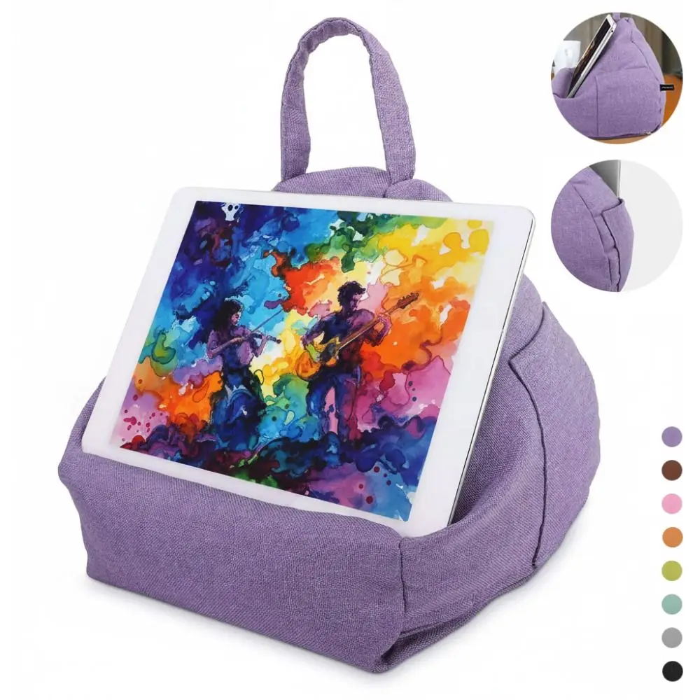 with Side Pocket Tablet Pillow Stand for Lap Soft Support up to 12.9in Bed Sofa Phone Holder Colorful Portable