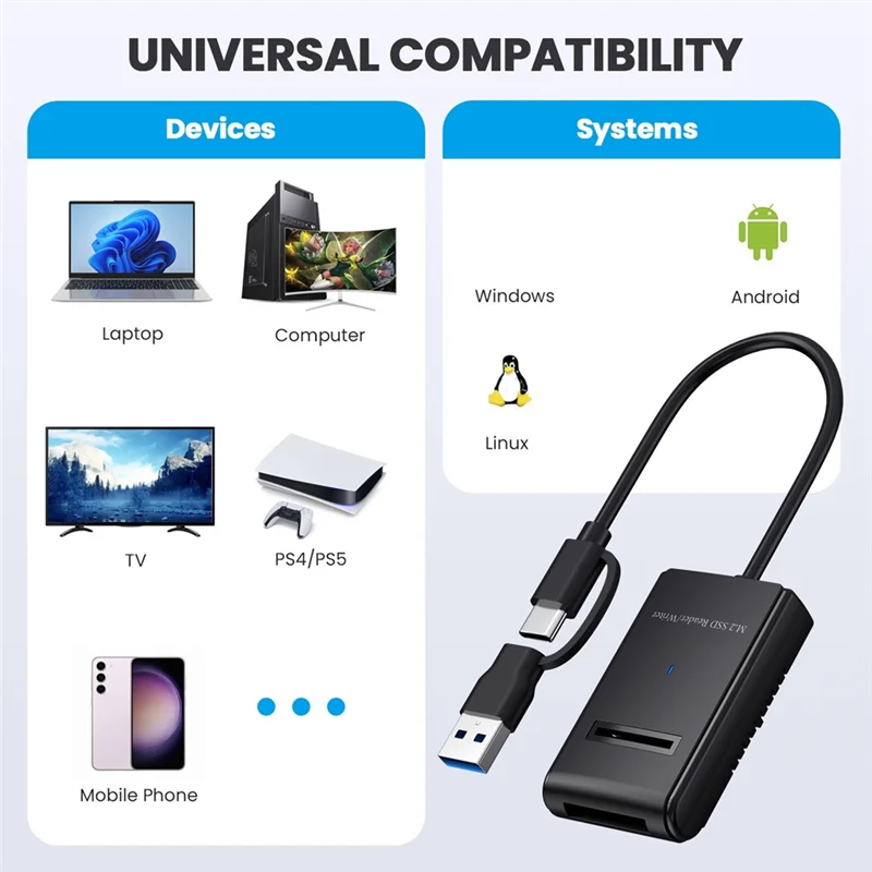 AT82-M.2 NVME Mobile Hard Disk Drive Cable External M.2 Hard Drive Box For 2230 2242 2260 2280 22110 M.2 Hard Drive Type-C 3.2 U