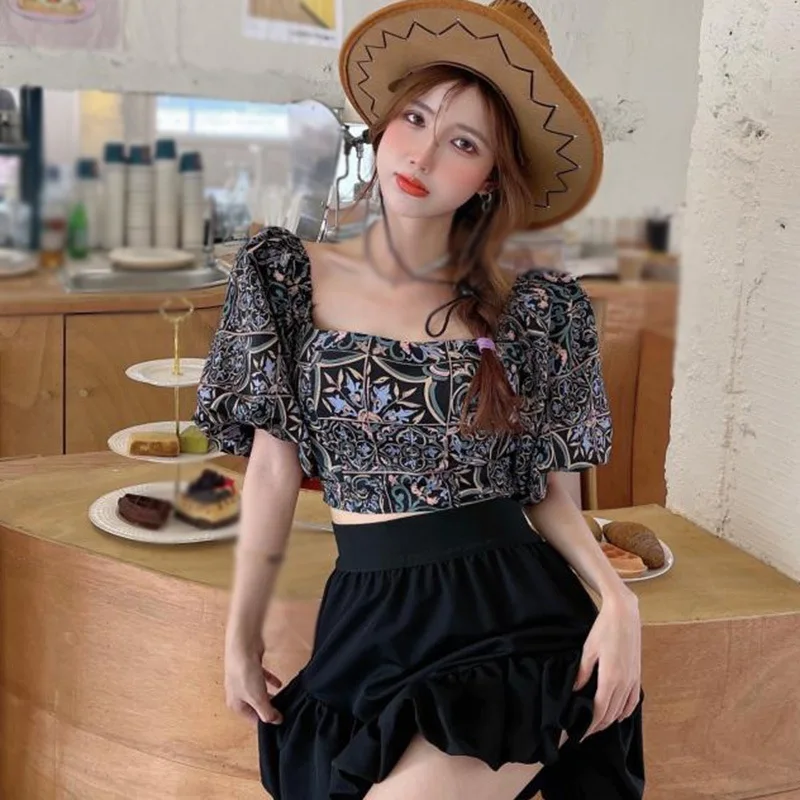 Women\'s Off Shoulder Ruffle Trim Ruched Short Sleeve Blouse Crop Top Female Summer Sexy Shirt Blouse