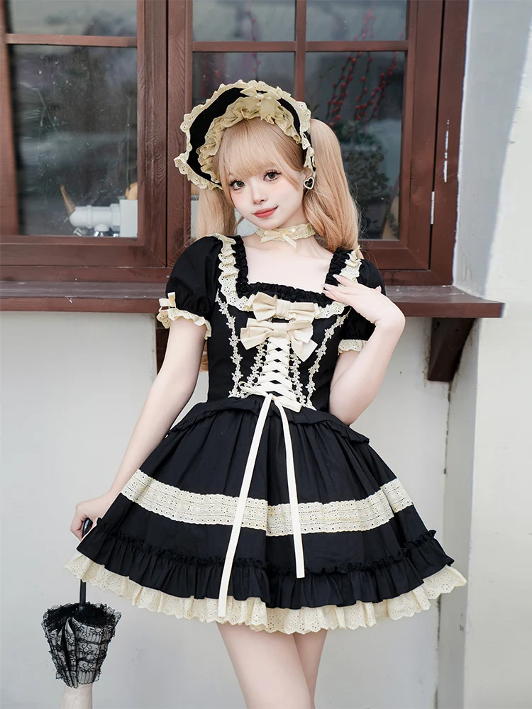 Japanese Sweet Lolita Op Dress Women Elegant Gothic Short Sleeve Princess Party Dresses Victorian Girly Harajuku Kawaii Party