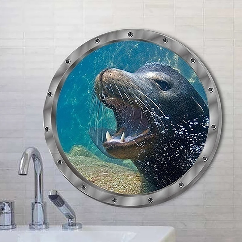 Underwater Fish Wall Stickers New Bathroom PVC Decals Waterproof Capybara Dolphin Tortoise Stickers Washing Machine Decoration