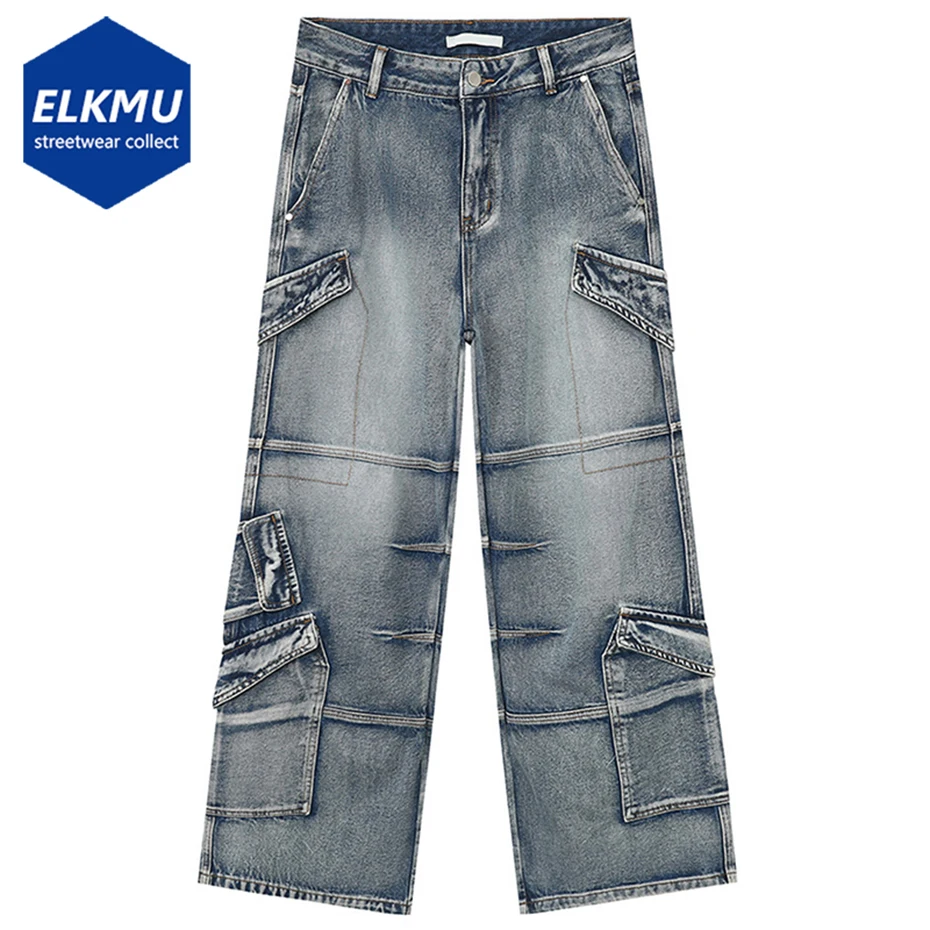 

Men's Baggy Jeans Multi Pockets Cargo Jeans Trousers Man Casual Hip Hop Loose Straight Denim Pants