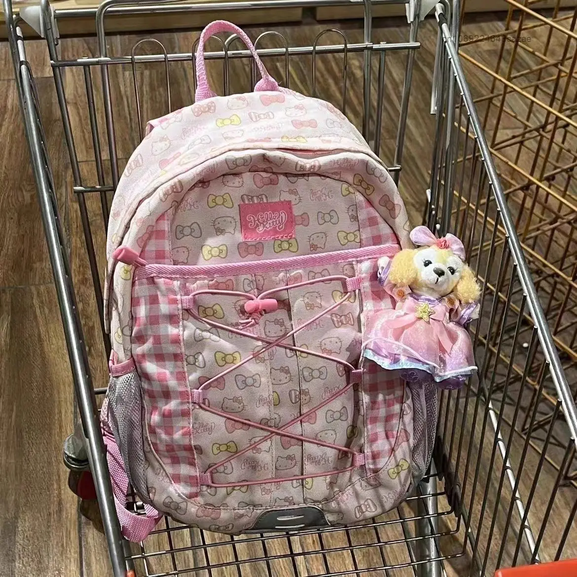 Sanrio-Bolsos rosas dulces de Hello Kitty para mujer, mochilas estéticas de estilo japonés con estampado de lazo Y2k, bolso de hombro lindo coreano,