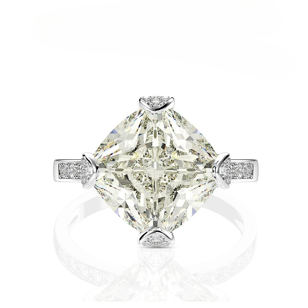 

S925 Silver New 6 Carat High Carbon Diamond Ring 11*11 White G Color Ice Flower Cut Engagement Ring Women's Set Wedding Jewelry