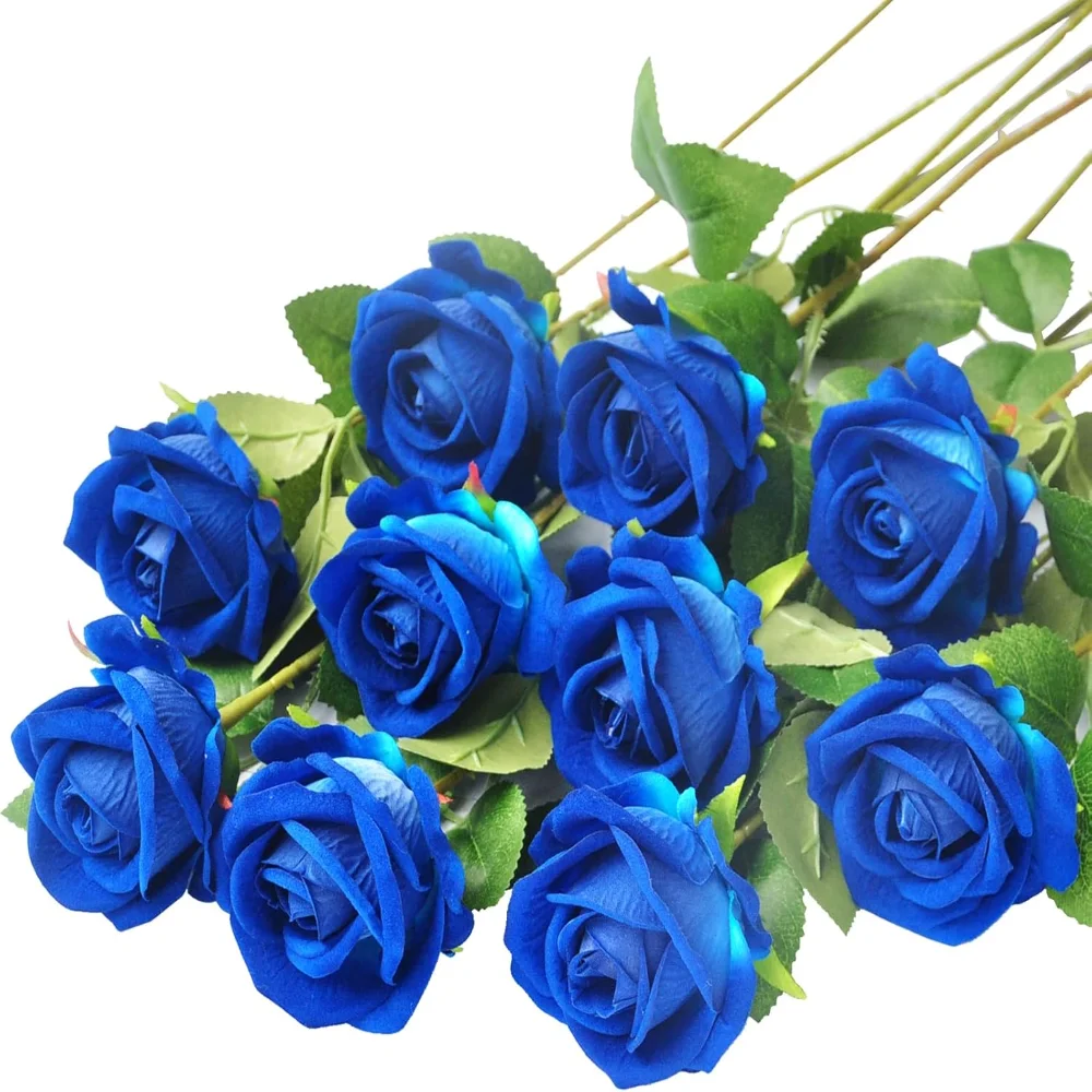 10pcs Fake Roses Artificial Flowers with  for Decoration Centerpieces Bouquet, Velvet Realistic Faux Roses with Single  Packed i