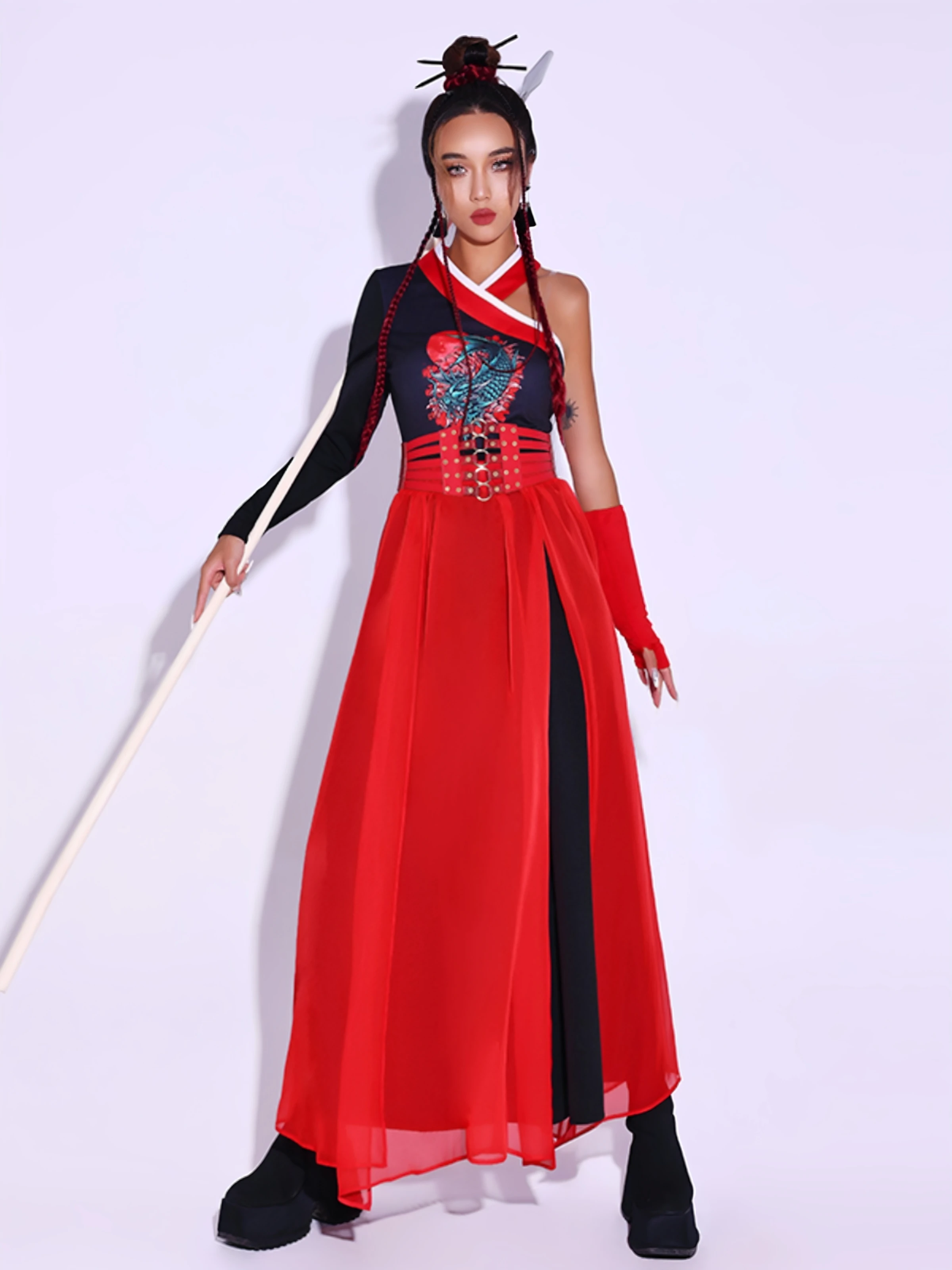New Women's Performance Costume DS Bar Business Performance Stage Outfit Tang Suit Roman Cloth Material National Trend