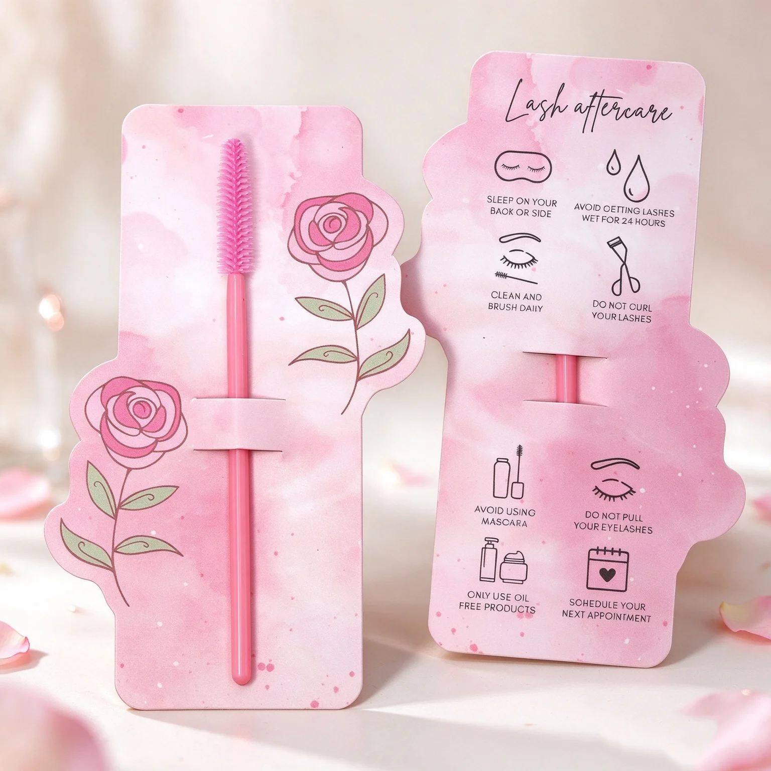 50 Pcs Pink Eyelash Aftercare Card Beauty Studio Membership Loyalty Cards Lash Extension After Sale Card Paper Business Card
