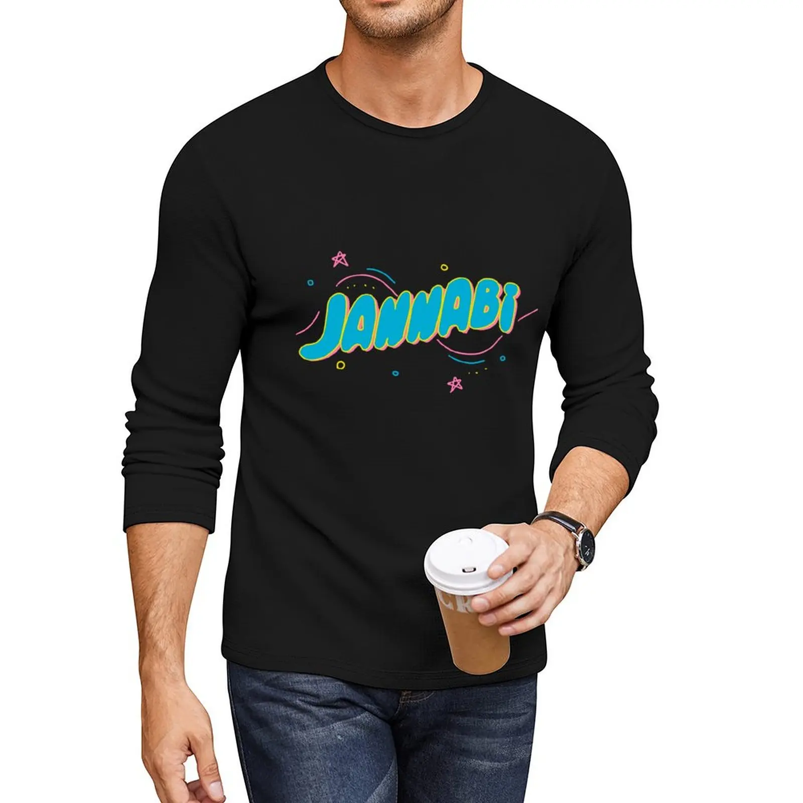 

JANNABI  Long T-Shirt black t shirts shirts graphic tees funny blank mens tall