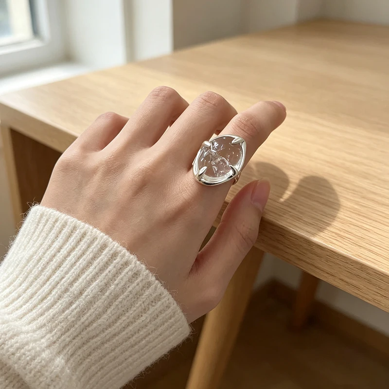 GANPUP Fashion Oval Transparent Stone Adjustable Open Ring For Women Daily Korean Trendy New Rings Jewelry Gift Party anillos