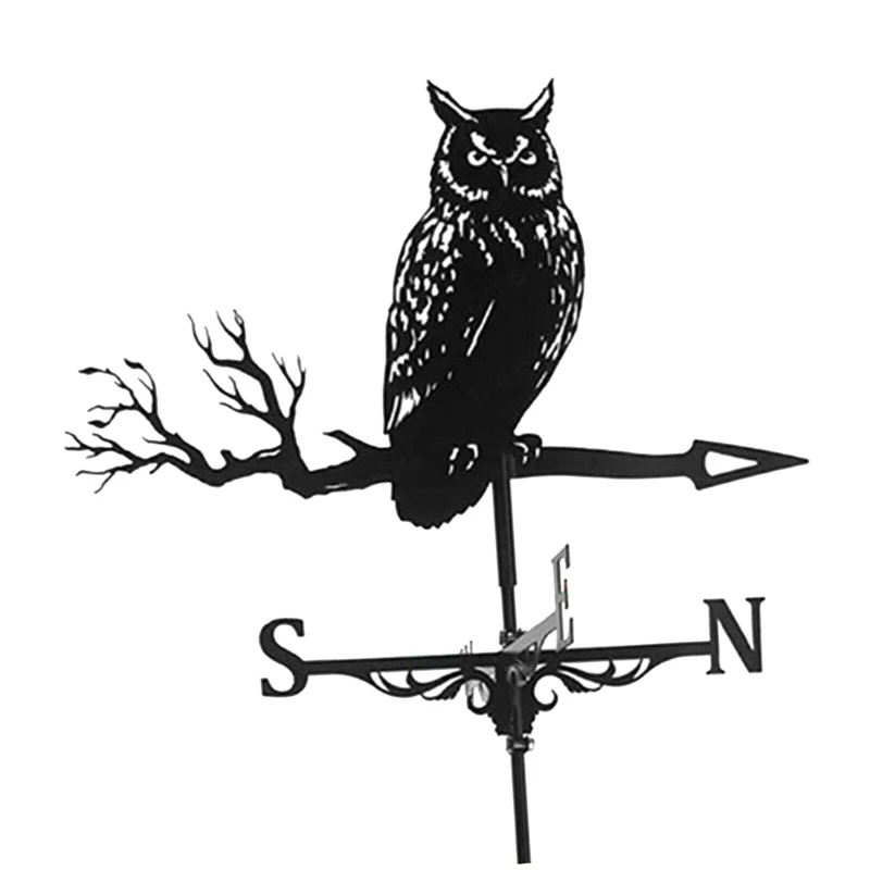 

Iron Black Owl Shape Weathervane Weather Vane Outdoor Scene Decor Ornament