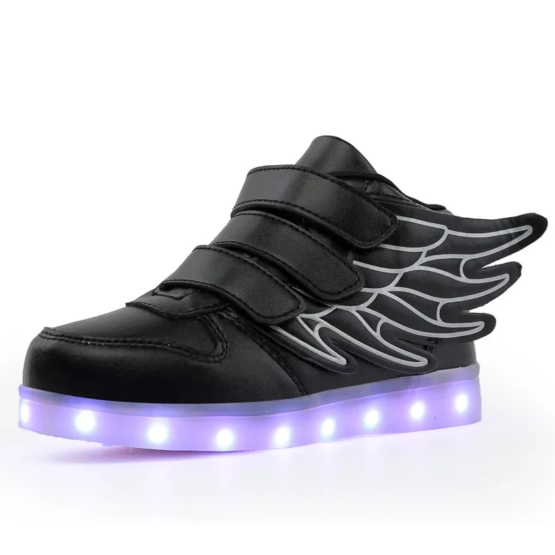 New High-top Wing Light-up Sneakers Boys Girls Kids Led Non-slip Rubber Casual Shoes Trendy Comfortable Children Sports Shoes
