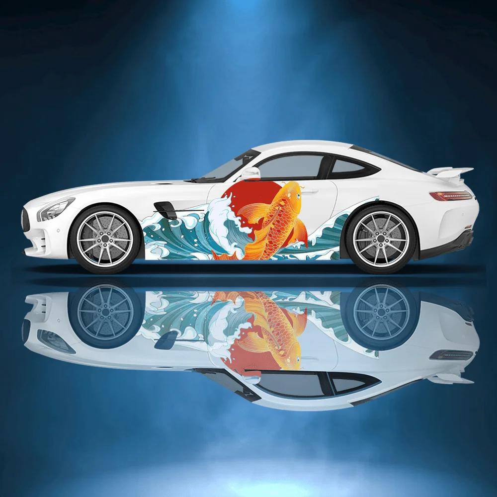 

Koi красочные цветочные волны автомобильные виниловые наклейки самоклеящаяся наклейка из ПВХ подходит для грузовиков внедорожник Декор автоаксессуары подарок