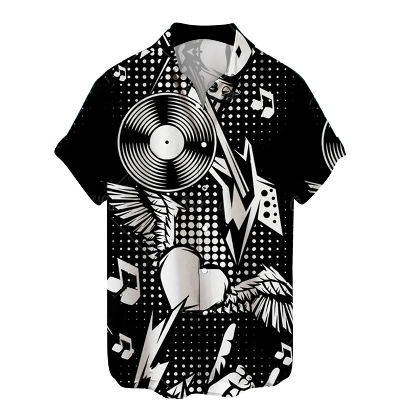 Music Guitar 3D Printed Shirts For Men Rock Hip Hop Tops Summer Male Short Sleeve  Beach Shirt Camisa Loose Casual Lapel Tops