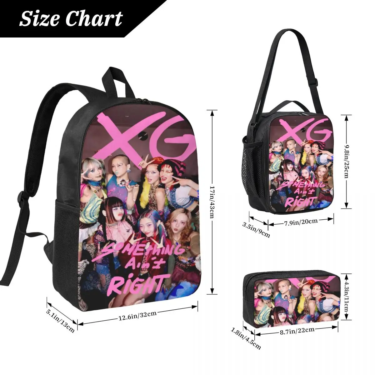 3Pcs XG Kpop K-pop Girls Group Backpack Set for Girls Boys Pen Bags Bookbag Sets with Lunch Box For School Students Daypack