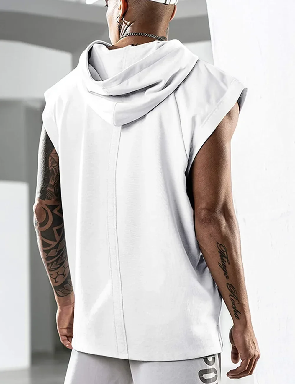 2024 Hooded Solid Color New Men\'s Casual Pullover Sports Men\'s T-shirt Sleeveless Men\'s Waistcoat Loose