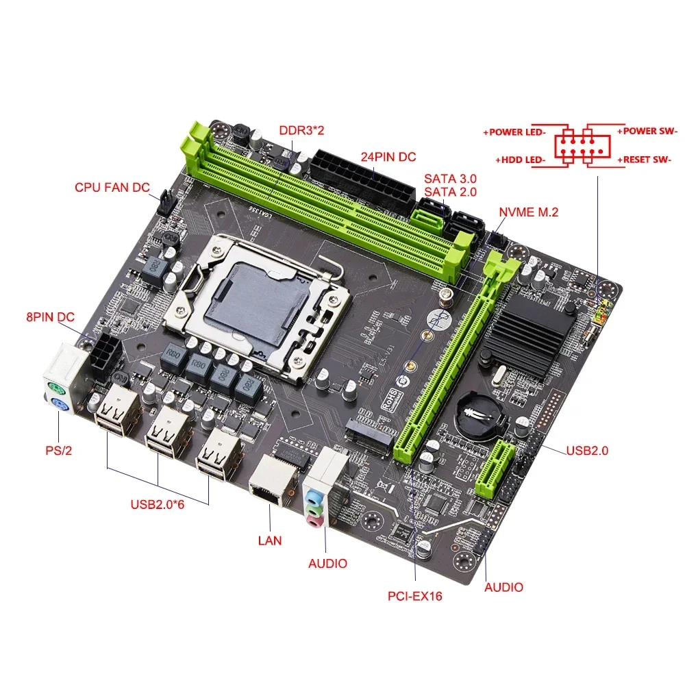 Комплект материнской платы Qiyida X79 с процессором LGA 1356 Xeon E5 2430, 8 ГБ, 1600 МГц, 12800R DDR3 REG ECC, оперативная память