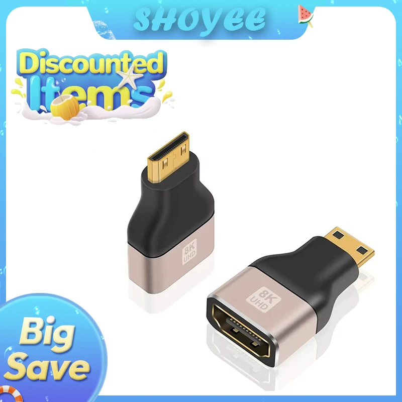 HDMI to Mini HDMI Adapter Gold-Plated 8K@60HzHigh-Speed Bidirectional Adapter for Laptop TV Monitor Camera Projector