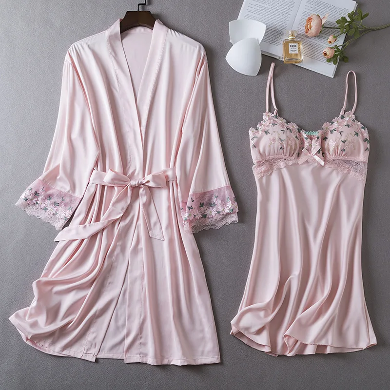 

Twinset Robe Gown Set Womens Lace Kimono Bathrobe Sleepwear Nightgown Summer Satin Nightdress Home Dress Loungewear