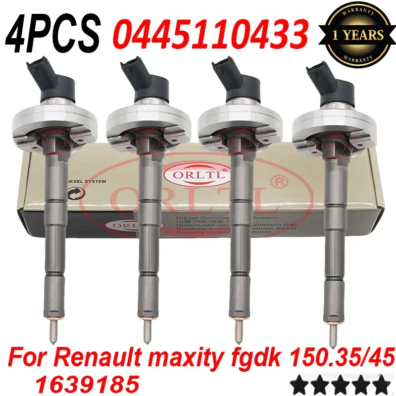 4PCS GENUINE DIESEL INJECTOR 0445110433 1639185  0 445 110 433  16600-LC30A 16600-LC30B for Renault maxity fgdk 150.35