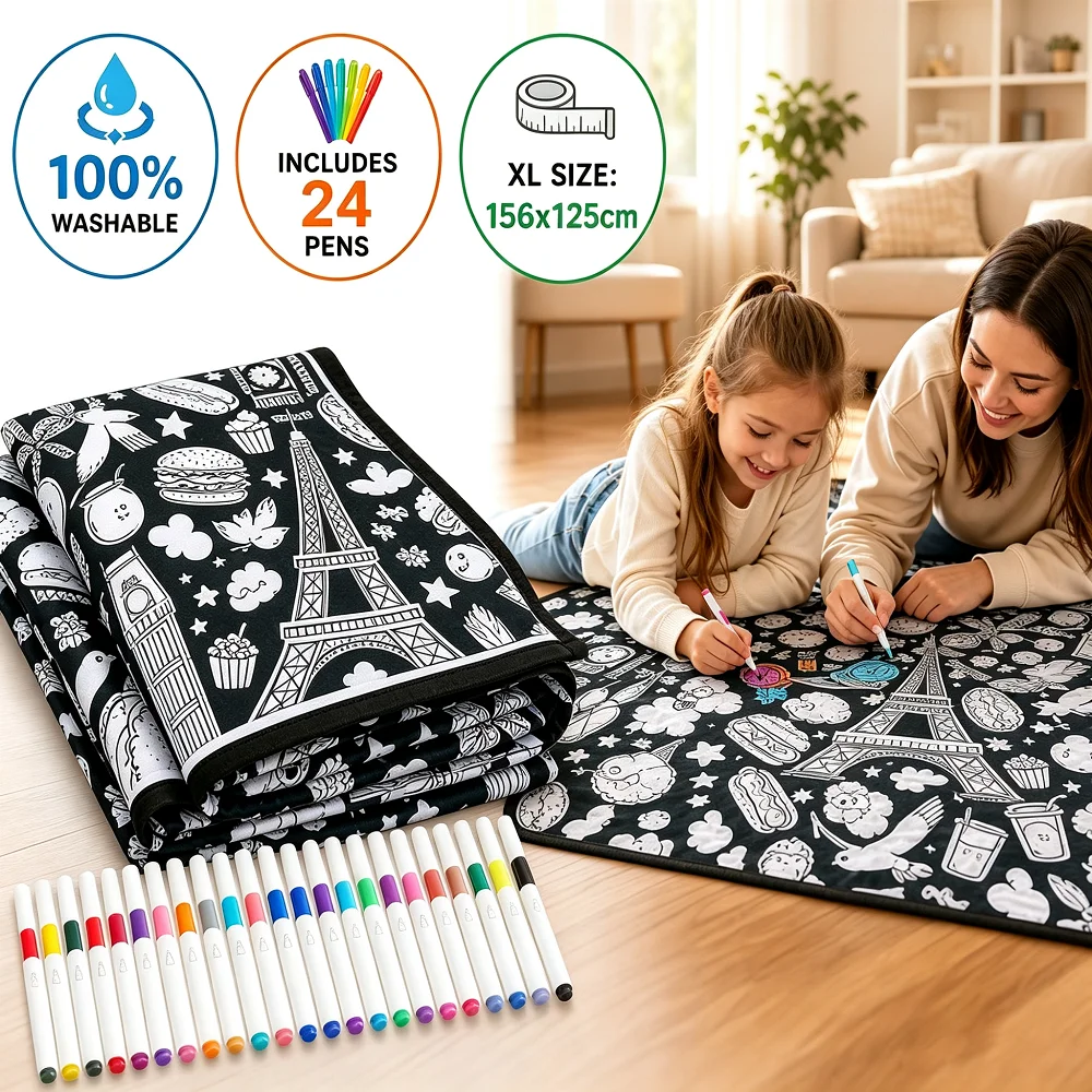 DIY Coloring Blanket Washable Reusable Fleece Throw Color Your Own Blanket Set with 24 Markers Kids Arts Crafts Gift
