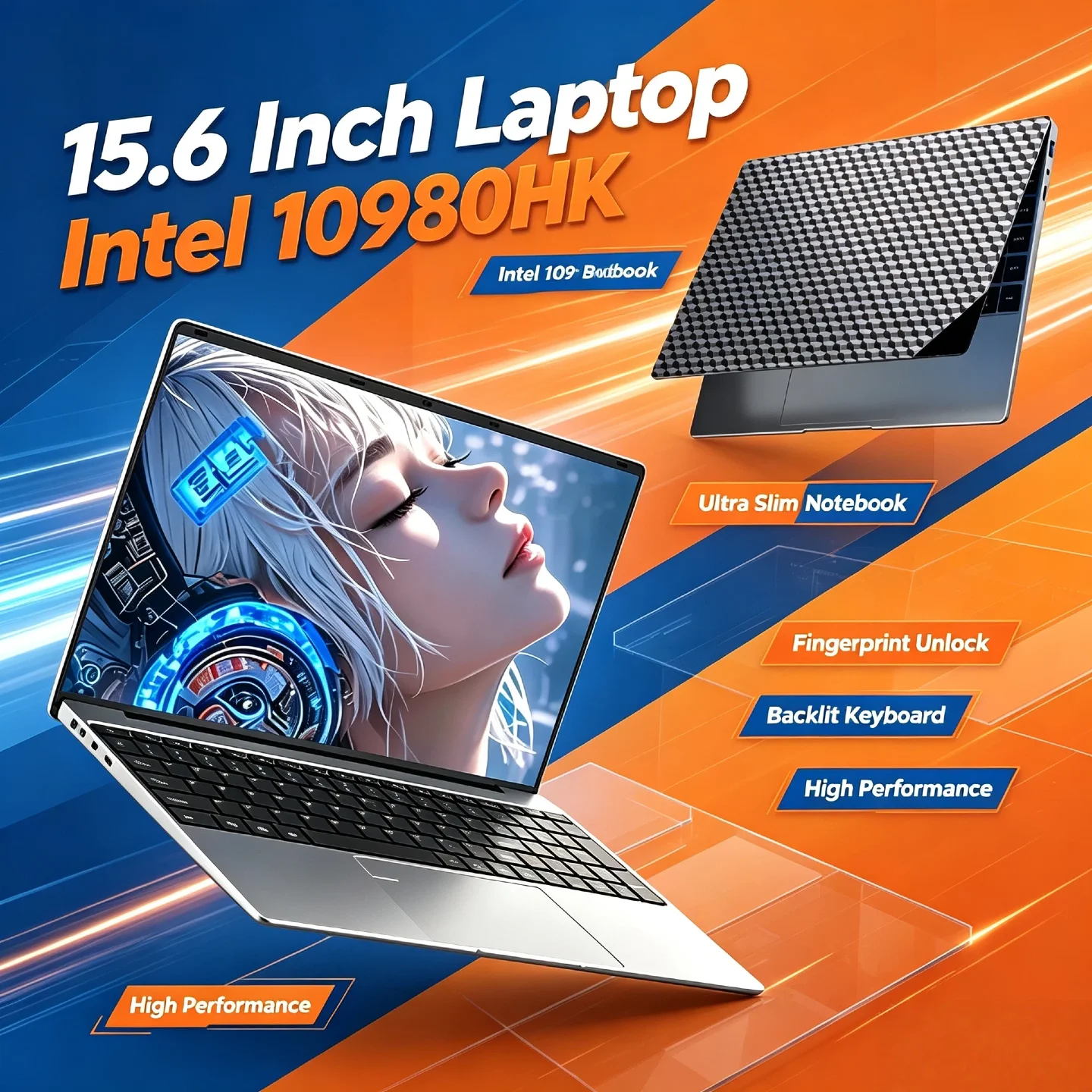 Intel i9‑10980HK High Performance 8C16T 4.8GHz Turbo 15.6 Inch Ultra Slim Laptop Fingerprint Unlock Backlit Keyboard Notebook
