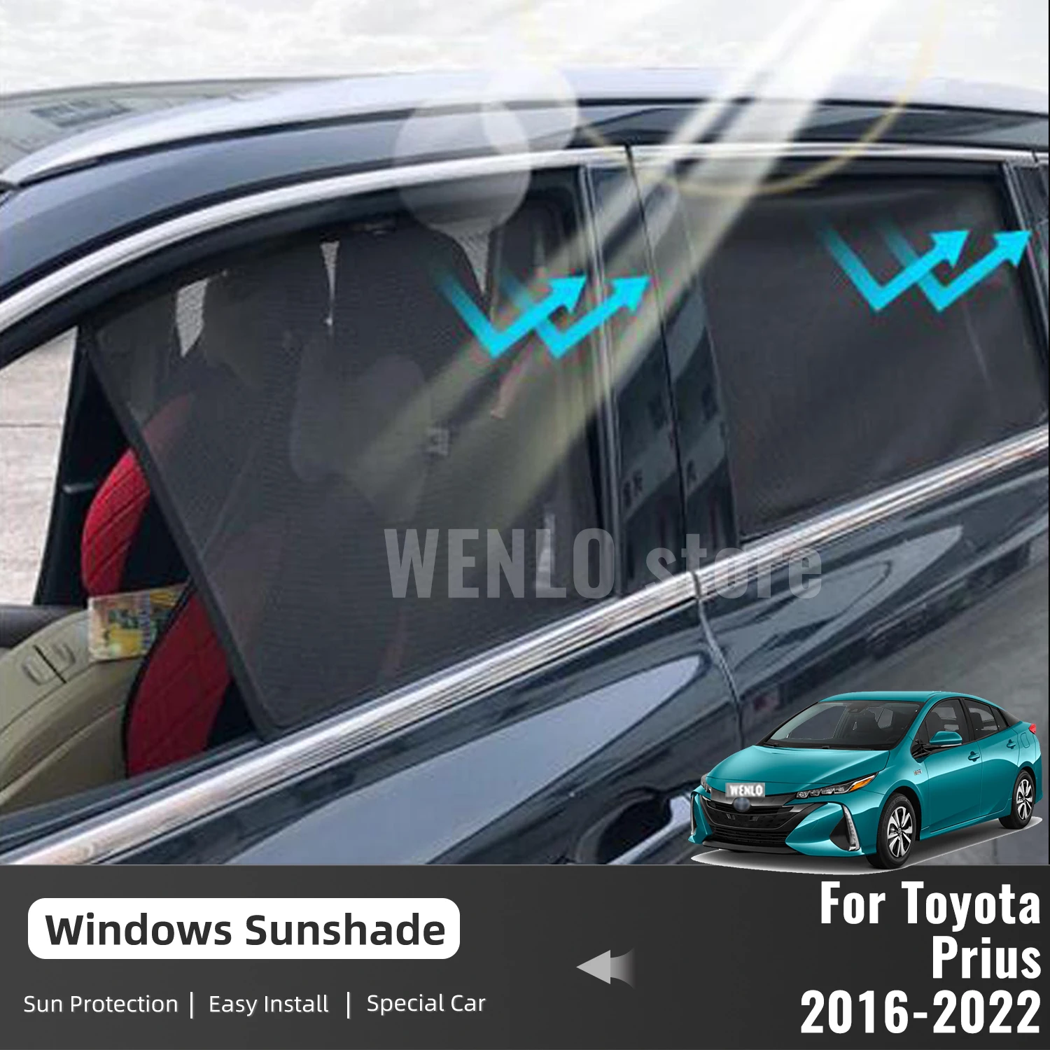 For Toyota Prius XW50 2016-2022 Car Sunshade Shield Magnetic Front Windshield Frame Curtain Rear Side Window Sun Shades Visor