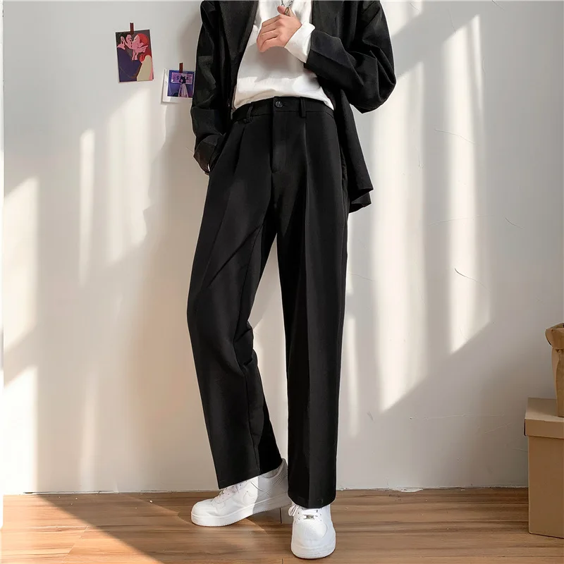 

Spring and summer men's minimalist trousers, Korean style trendy loose fit men's straight leg wide leg casual suit pants