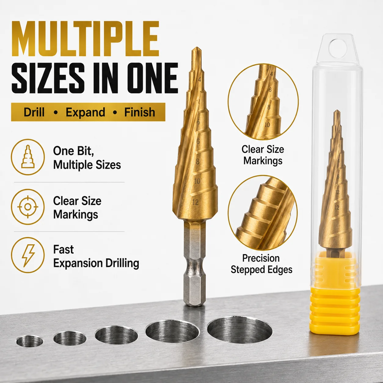 M35 Cobalt Step Drill Bit 4-12mm Hex Shank Spiral Flute Pagoda Drill Bit for Stainless Steel Iron Metal Sheet Hole Cutting