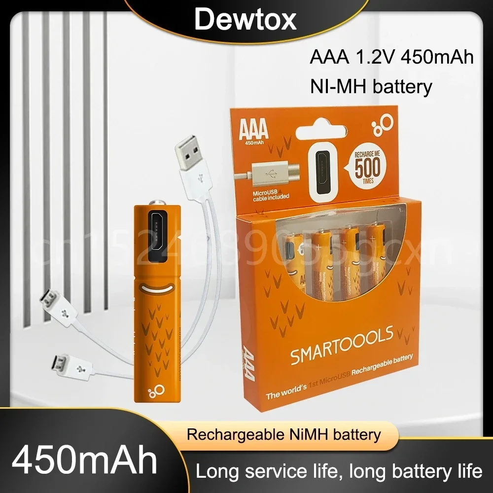 100% Capacity 1.2V 450mAh AAA Ni-MH Rechargeable Battery Usb Battery with USB Cable