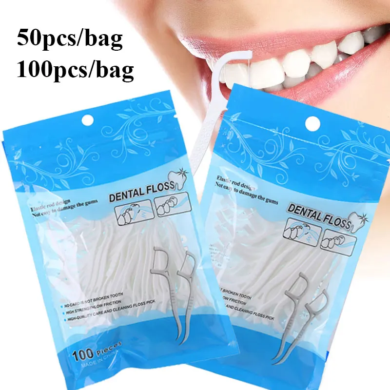 Palitos descartáveis para higiene oral, Dental Floss Sticks, Escova Interdental de limpeza, Tooth Clean Stick, alta resistência, 50 PCs, 100PCs