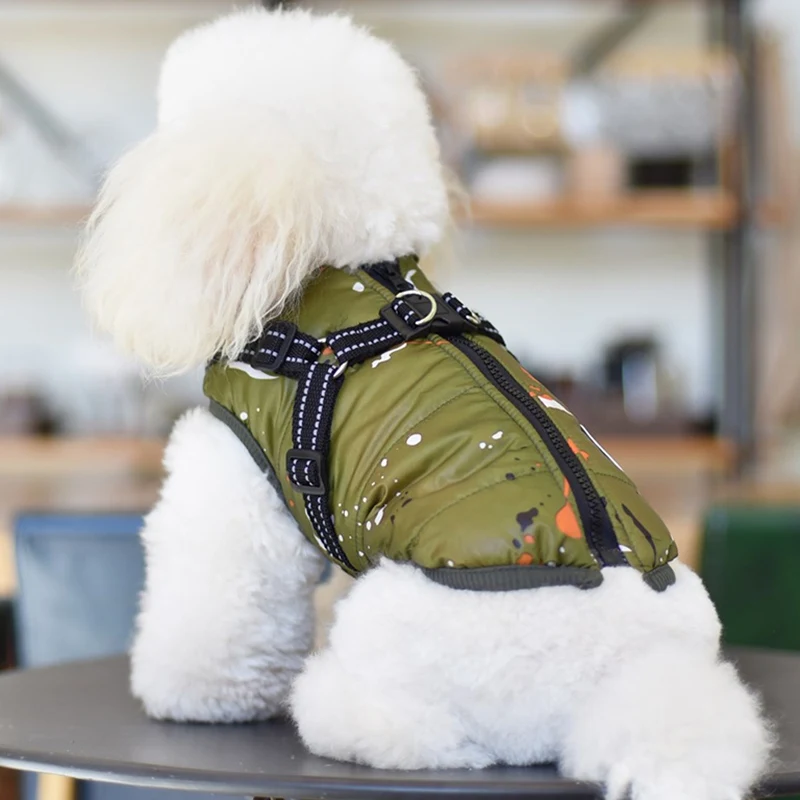 

Pet Cotton Costume Tractable Reflective Strip Buckle Adjustable Zipper Closure D-ring Chest Back with Sleeveless Vest Snowsuit