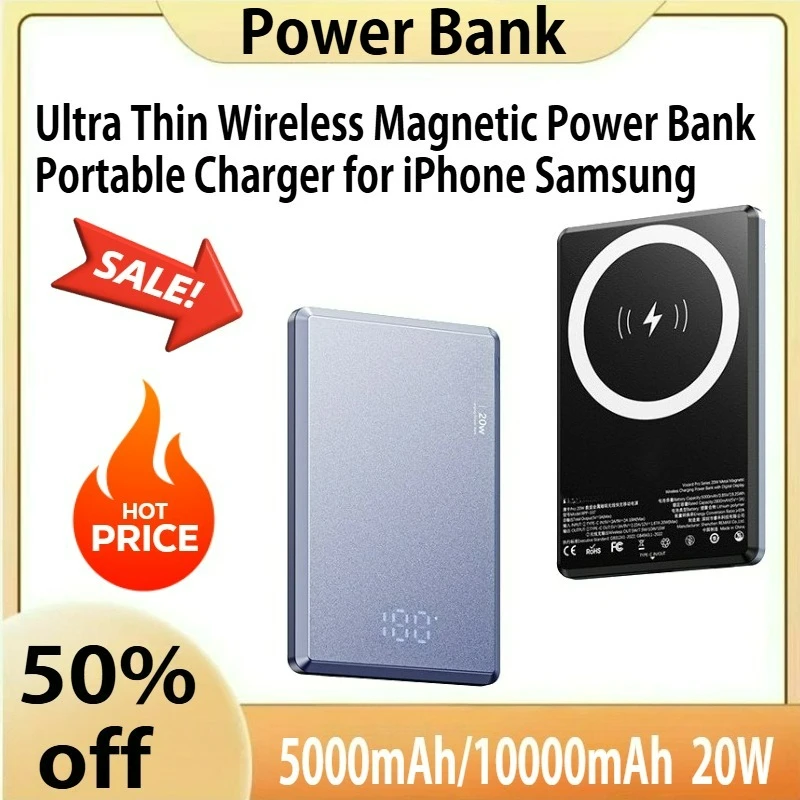 

10000mAh Ultra Thin Wireless Magnetic Power Bank Portable Charger for iPhone Samsung