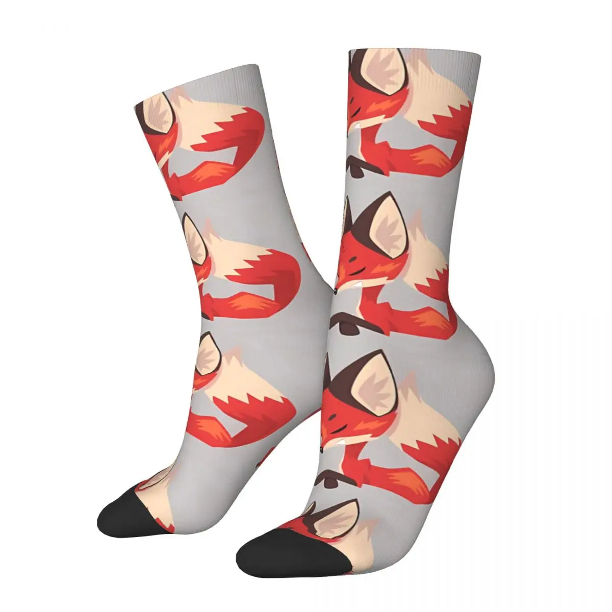 Retro Foxy Girl Design Chilled Men's Socks Fox Cartoon Animals Unisex Hip Hop Pattern Printed Funny Crew Sock Gift