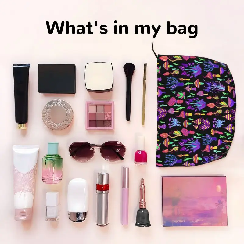 Custom Psychedelic Mushrooms Travel Toiletry Bag Corduroy Cosmetic Makeup Organizer Women Portable Beauty Storage Dopp Kit Box view 3
