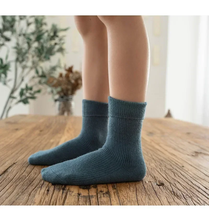 Kids Wool Cashmere Socks Children Boys Girls Soft Thermal Stockings for Baby Fashion Solid Color Kids High Long Winter Stuff