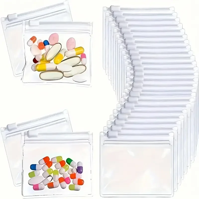 

Reusable pill bags, zip-up pill bag sets, sealed storage bags for small items of pills and jewelry, travel essentials