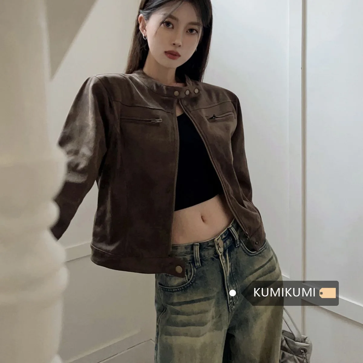 

Women Leather Short Jacket Coat 2026 New Vintage Coffee Cropped Jacket Fashion Stand Collar PU Leather Coat For Women