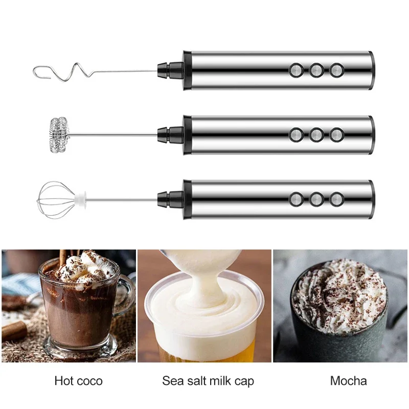 3 In 1 Milk Frothers Electric Handheld Blender With USB Electrical Mini Coffee Maker Whisk Mixer For Coffee Cappuccino Cream
