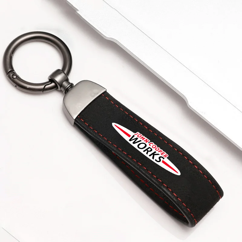 1PC Suede Car Ring Keychain Trinket Zinc Alloy Keyrings Rotate For Mini John Cooper Works Emblem R60 F60 F55 F57 R56 R57 R70 JCW