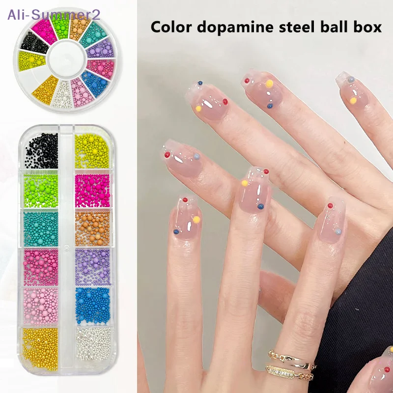 {Summer2} 【Summer2】12 Grids/Box Candy Colors Nail Art Beads, Macaron Caviar Beads 3D Steel Ball For Nail Designs Decoration