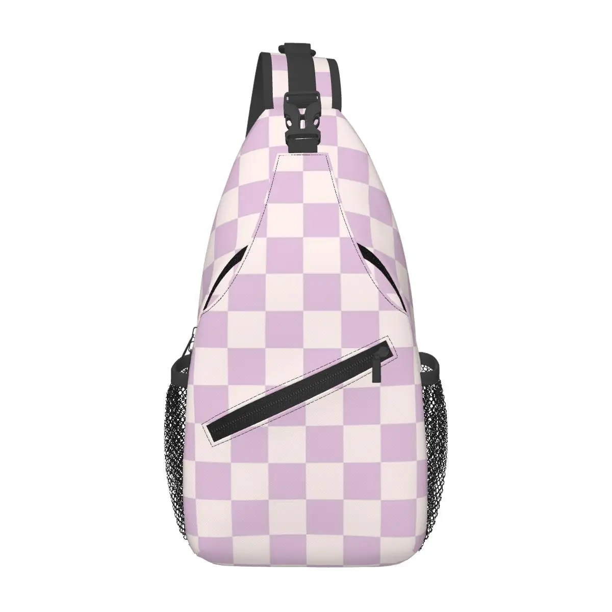 Checkerboard Check Checked In Light Lilac Purple Pink Chest Bag Men Sling Crossbody Backpack Chest Bag Daypack Shoulder Bag