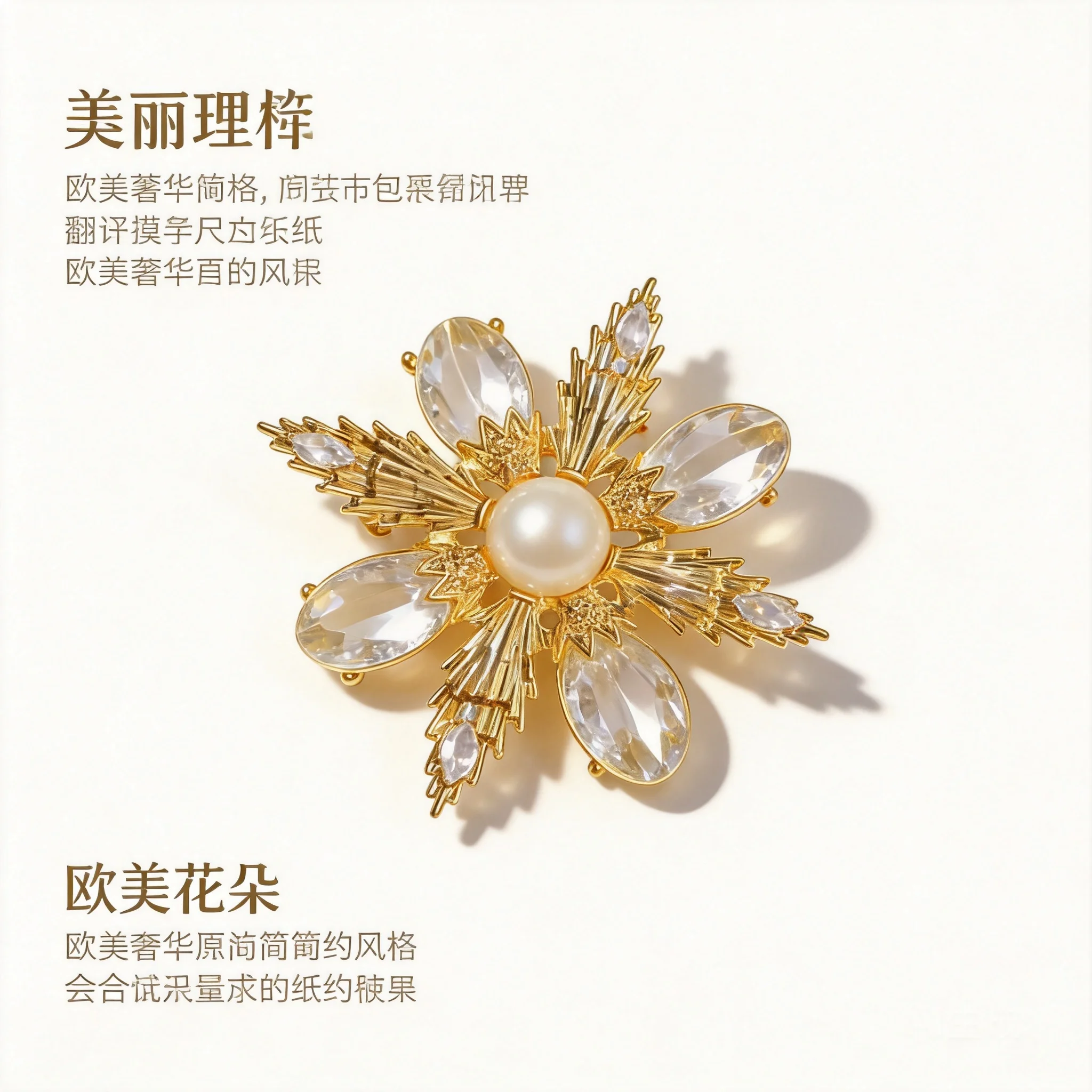 

Chinese Style Lucky Fortune Blessing Gold Plated Vintage Glass Brooch With Imitation Pearl Elegant Flower Shape Brooch For Women